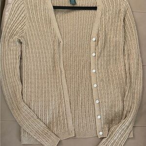 Ralph Lauren Tan Ribbed Button-Front Cardigan